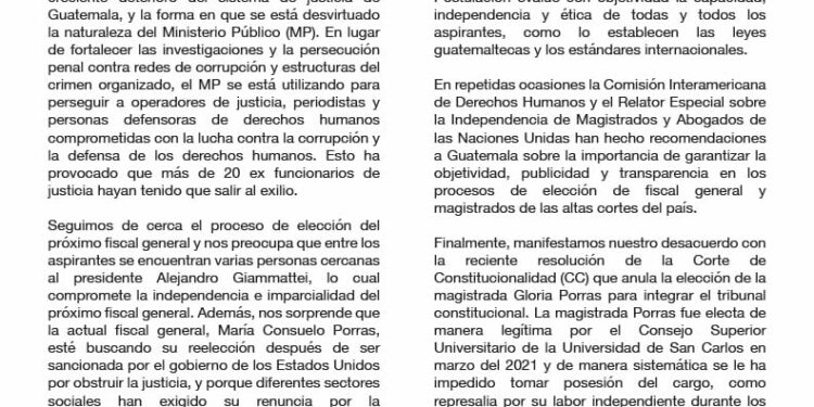 Preocupa proceso de elección de Fiscal General en Guatemala