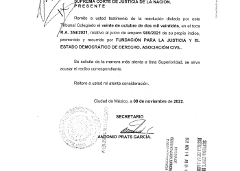 Sentencia del Tribunal Colegiado remitida a la SCJN