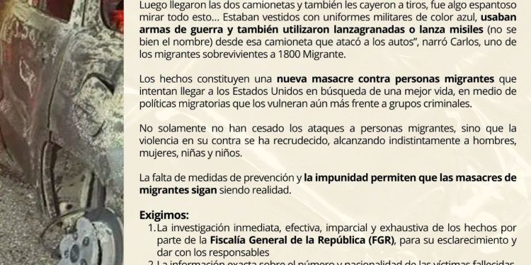 Posicionamiento público sobre Masacre de Sáric